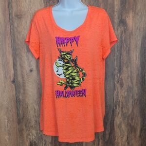 Rocker Girl Graphic Happy Halloween Orange Tee Tshirt XL